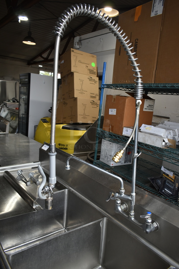 John Boos Stainless Steel Commercial 3 Bay Sink w/ Dual Drain Boards, Faucet, Handles and Spray Nozzle Attachment. Bays 18x24. Drain Boards 22x26 - Image 2 of 11