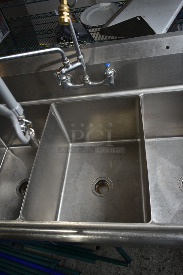John Boos Stainless Steel Commercial 3 Bay Sink w/ Dual Drain Boards, Faucet, Handles and Spray Nozzle Attachment. Bays 18x24. Drain Boards 22x26 - Image 4 of 11
