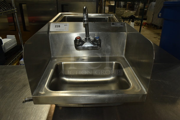John Boos PBHS-W-1410-SSLR Stainless Steel Commercial Single Bay Wall Mount Sink w/ Faucet, Handles and Side Splash Guards.  - Image 1 of 4