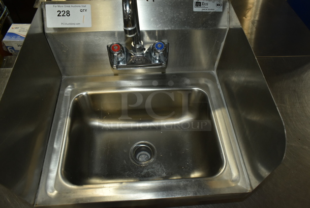 John Boos PBHS-W-1410-SSLR Stainless Steel Commercial Single Bay Wall Mount Sink w/ Faucet, Handles and Side Splash Guards.  - Image 2 of 4