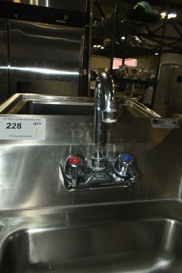 John Boos PBHS-W-1410-SSLR Stainless Steel Commercial Single Bay Wall Mount Sink w/ Faucet, Handles and Side Splash Guards.  - Image 3 of 4