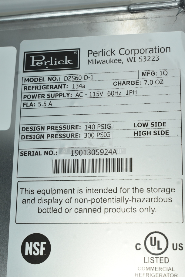 BRAND NEW! 2019 Perlick DZS60-D-1 Stainless Steel Commercial 4 Drawer Cooler. 115 Volts, 1 Phase. Tested and Working! - Image 7 of 7