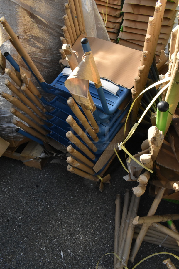 122 BRAND NEW! BFM Seating PH812CBY Blue Metal Outdoor Patio Dining Chairs. 122 Times Your Bid! - Image 4 of 9