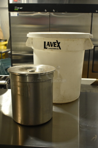 ALL ONE MONEY! Lot of Lavex White Poly Trash Can and Metal Bin.