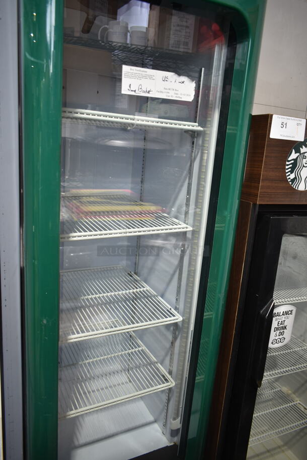 QBD PC8H Metal Commercial Single Door Reach In Cooler Merchandiser w/ Poly Coated Racks. 115 Volts, 1 Phase. Tested and Powers On But Does Not Get Cold
 - Image 2 of 5