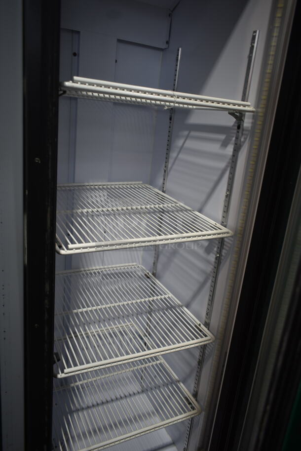 QBD PC8H Metal Commercial Single Door Reach In Cooler Merchandiser w/ Poly Coated Racks. 115 Volts, 1 Phase. Tested and Powers On But Does Not Get Cold
 - Image 4 of 5