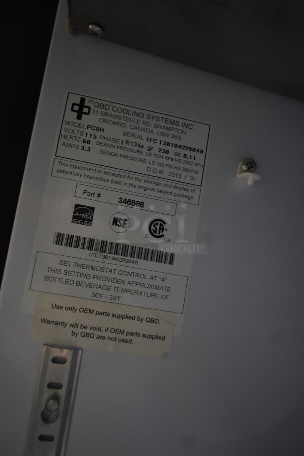 QBD PC8H Metal Commercial Single Door Reach In Cooler Merchandiser w/ Poly Coated Racks. 115 Volts, 1 Phase. Tested and Powers On But Does Not Get Cold
 - Image 5 of 5