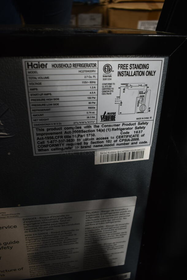 Haier HC27SW20RV Mini Cooler. 115 Volts, 1 Phase. Tested and Working! - Image 4 of 4