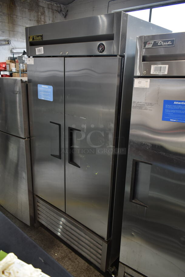 2015 True T-35 Stainless Steel Commercial 2 Door Reach In Cooler w/ Poly Coated Racks on Commercial Casters. 115 Volts, 1 Phase. Tested and Working! - Image 1 of 5
