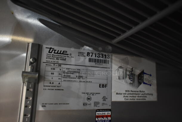 2015 True T-35 Stainless Steel Commercial 2 Door Reach In Cooler w/ Poly Coated Racks on Commercial Casters. 115 Volts, 1 Phase. Tested and Working! - Image 5 of 5