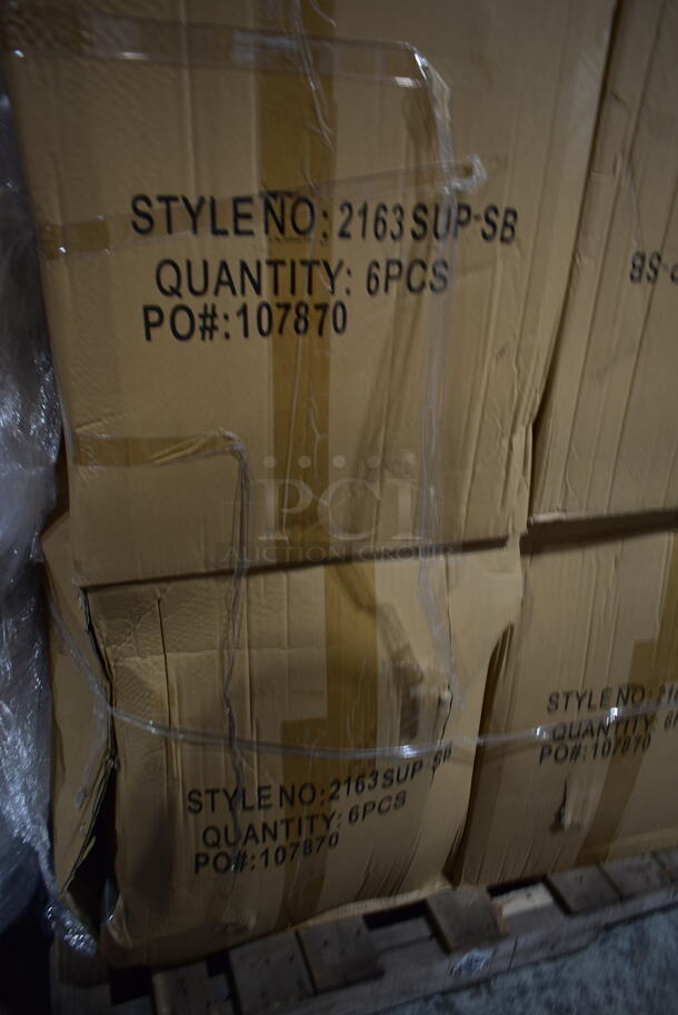 PALLET LOT of 12 Boxes of 6 BRAND NEW! BFM Seating 2163SUP-SB Black Metal Window Back Chairs w/ Natural Seat. No Legs. 12 Times Your Bid! - Image 6 of 12