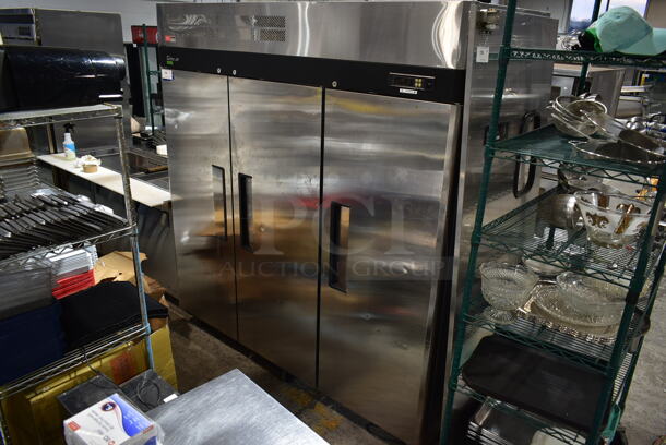 Turbo Air M3F72-3-N Stainless Steel Commercial 3 Door Reach In Freezer w/ Poly Coated Racks on Commercial Casters. 115 Volts, 1 Phase. Tested and Working! - Image 2 of 8