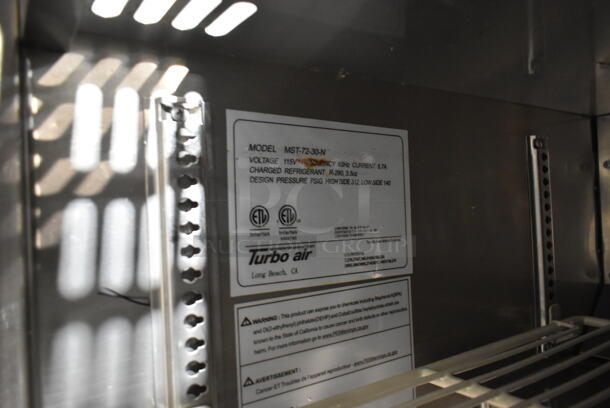 Turbo Air MST-72-30-N Stainless Steel Commercial Prep Table on Commercial Casters. 115 Volts, 1 Phase. Tested and Powers On But Does Not Get Cold - Image 7 of 7