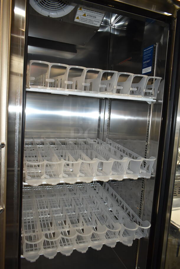 Turbo Air TSR-49GSD-N Stainless Steel Commercial 2 Door Reach In Cooler Merchandiser w/ Poly Coated Racks on Commercial Casters. 110-120 Volts, 1 Phase. Tested and Working! - Image 2 of 4