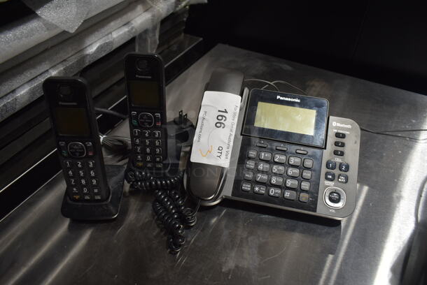 ALL ONE MONEY! Lot of Panasonic Corded Office Telephone and 2 Panasonic Phones on Cradles.  - Image 1 of 7