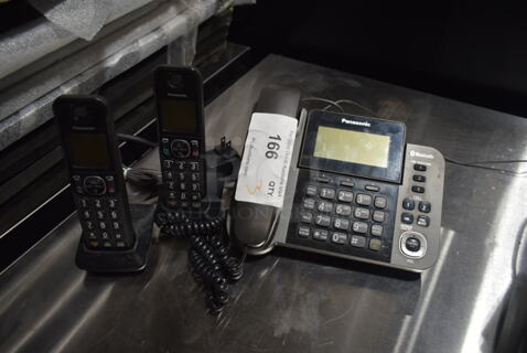 ALL ONE MONEY! Lot of Panasonic Corded Office Telephone and 2 Panasonic Phones on Cradles. 