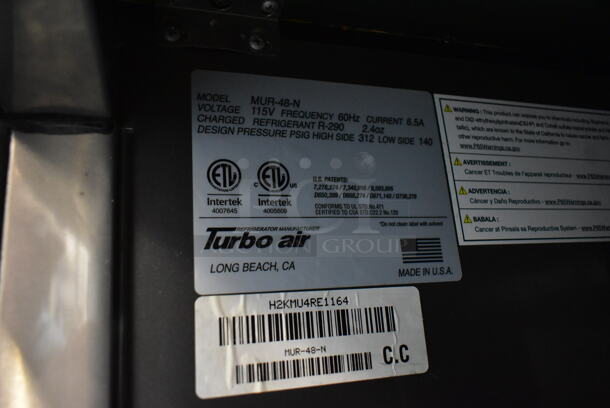 Turbo Air MUR-48-N Stainless Steel Commercial 2 Door Undercounter Cooler. 115 Volts, 1 Phase. Tested and Working! - Image 4 of 4