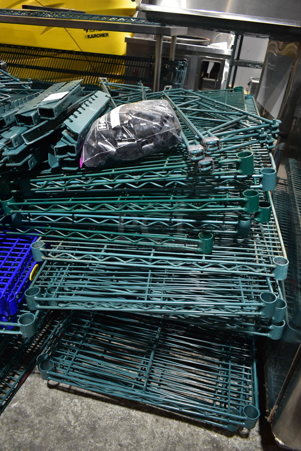 ALL ONE MONEY! Lot of Green Finish Wire Shelves and Brackets, and One Blue Finish Wire Shelf.  - Image 2 of 6