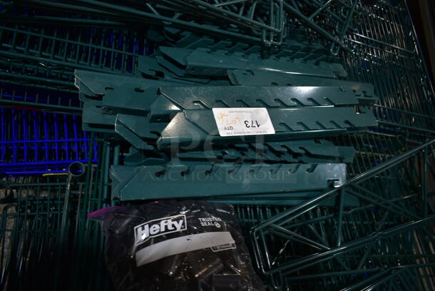 ALL ONE MONEY! Lot of Green Finish Wire Shelves and Brackets, and One Blue Finish Wire Shelf.  - Image 5 of 6