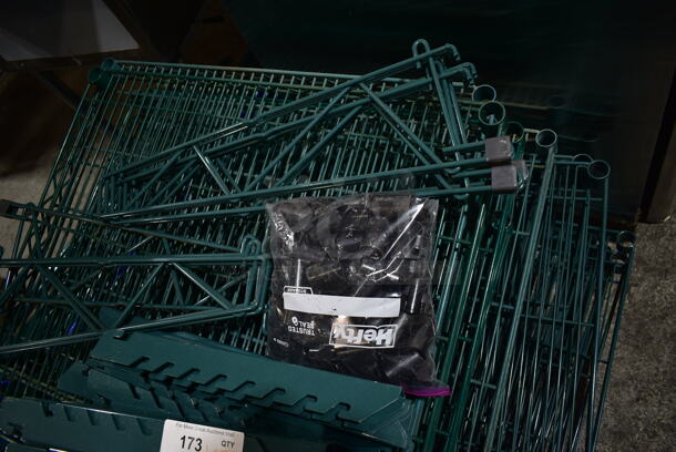 ALL ONE MONEY! Lot of Green Finish Wire Shelves and Brackets, and One Blue Finish Wire Shelf.  - Image 6 of 6