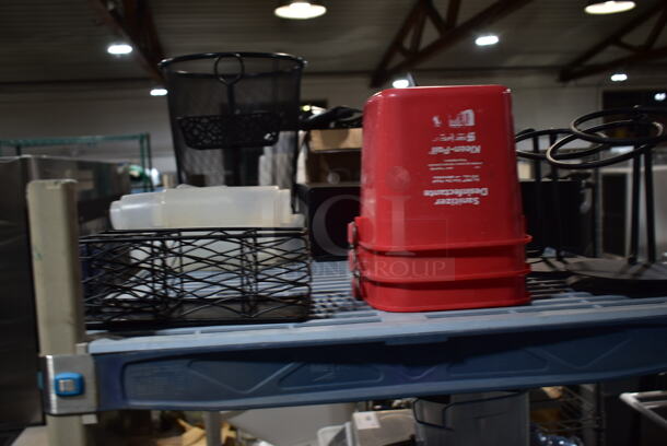 ALL ONE MONEY! Tier Lot of Various Items Including Cash Drawer, Red Poly Buckets, Oven Mitts and Black Wire Trash Can - Image 2 of 8