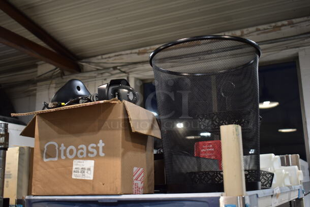 ALL ONE MONEY! Tier Lot of Various Items Including Cash Drawer, Red Poly Buckets, Oven Mitts and Black Wire Trash Can - Image 6 of 8