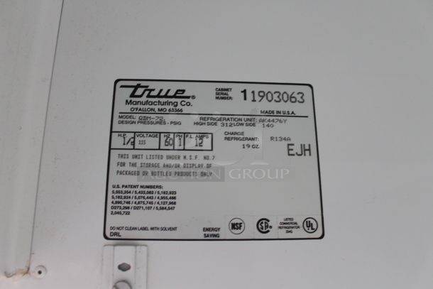 True GDM-72 Metal Commercial 3 Door Reach In Cooler Merchandiser w/ Poly Coated Racks. 115 Volts, 1 Phase. Tested and Powers On But Does Not Get Cold - Image 5 of 7