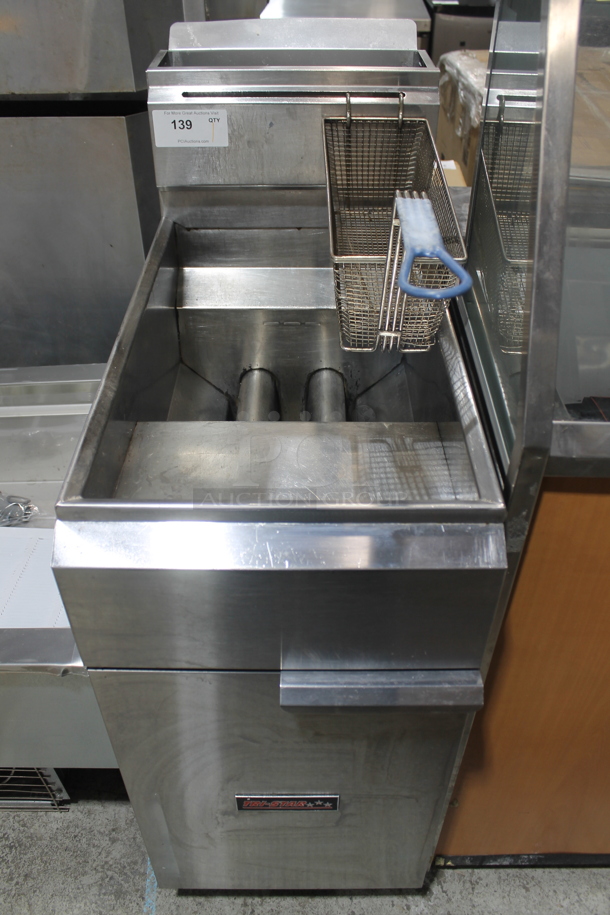 Tri-Star Stainless Steel Commercial Floor Style Natural Gas Powered Deep Fat Fryer w/ 1 Metal Fry Basket.  - Image 1 of 5