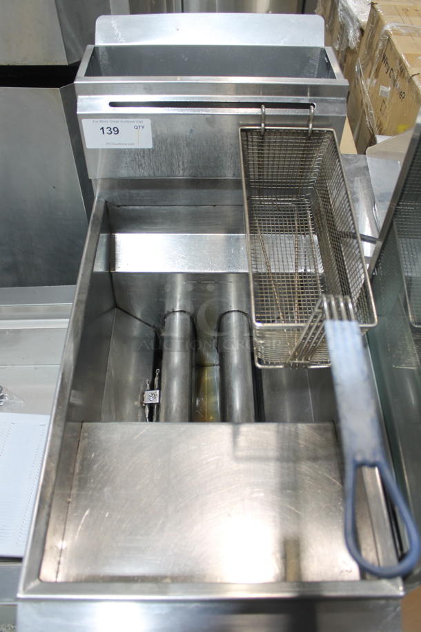 Tri-Star Stainless Steel Commercial Floor Style Natural Gas Powered Deep Fat Fryer w/ 1 Metal Fry Basket.  - Image 2 of 5
