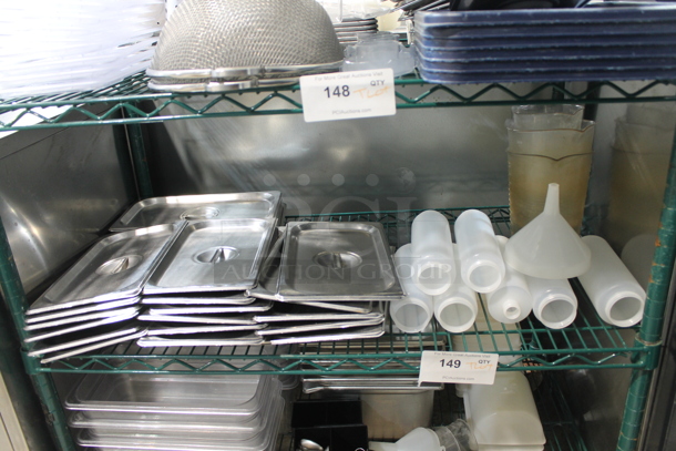 ALL ONE MONEY! Tier Lot of Various Items Including Stainless Steel Drop In Bin Lids and Poly Condiment Bottles - Image 1 of 3
