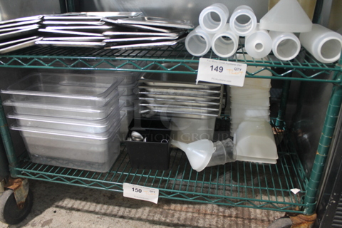 ALL ONE MONEY! Tier Lot of Various Items Including Stainless Steel Drop In Bins and Poly Drop In Bins