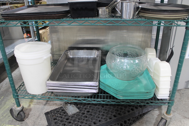 ALL ONE MONEY! Lot of Various Items Including Stainless Steel Drop In Bins, Serving Trays and Utensils. Does Not Include Shelving Unit.  - Image 2 of 10