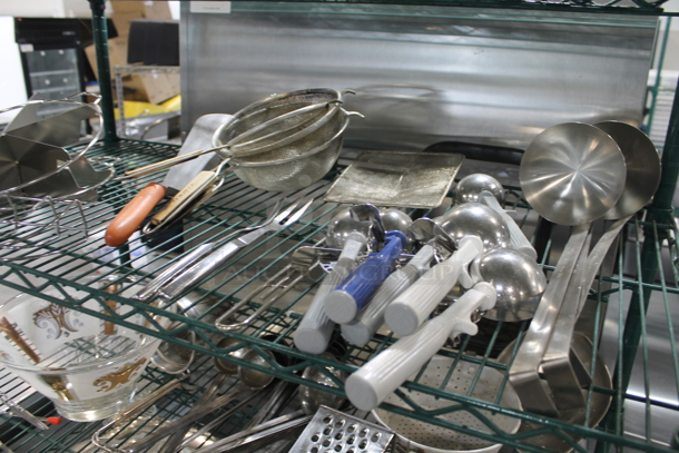 ALL ONE MONEY! Lot of Various Items Including Stainless Steel Drop In Bins, Serving Trays and Utensils. Does Not Include Shelving Unit.  - Image 9 of 10