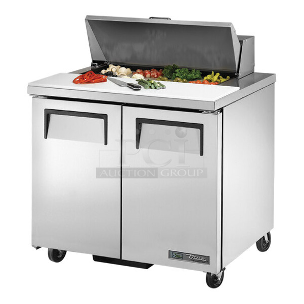 BRAND NEW SCRATCH AND DENT! 2024 True TSSU-36-08-HC Stainless Steel Commercial Sandwich Salad Prep Table Bain Marie Mega Top. 115 Volts, 1 Phase. Tested and Working! - Image 1 of 9