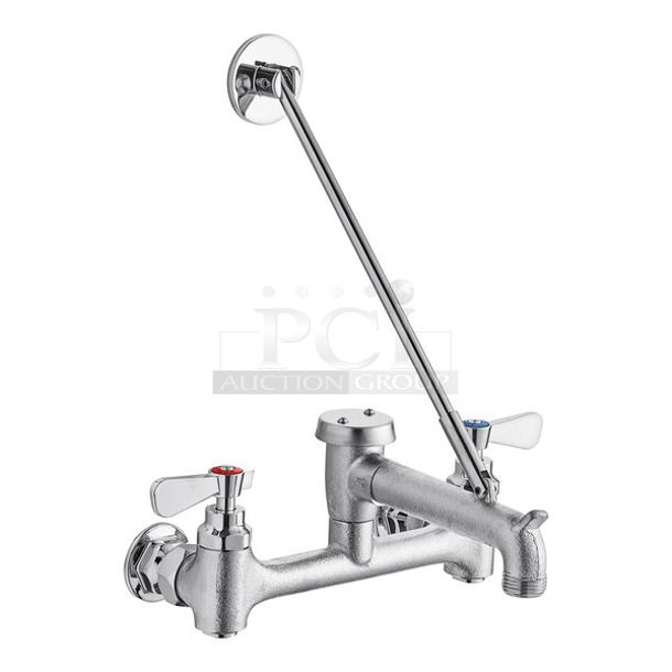 BRAND NEW SCRATCH AND DENT! Regency 600FMS86 Wall-Mounted Mop Sink Faucet with 6 1/2" Spout, 8" Centers, and Vacuum Breaker - Image 1 of 4