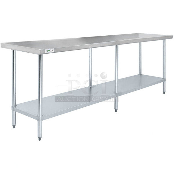 BRAND NEW SCRATCH AND DENT! Regency 600T2496G 24" x 96" 18-Gauge 304 Stainless Steel Commercial Work Table with Galvanized Legs and Undershelf - Image 1 of 2