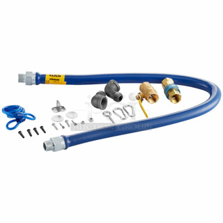 3 BRAND NEW SCRATCH AND DENT! Dormont 1675KIT48 Deluxe 48" Moveable Gas Connector Kit with SnapFast® Quick Disconnect, Two Elbows, and Restraining Cable - 3/4" Diameter. 3 Times Your Bid!