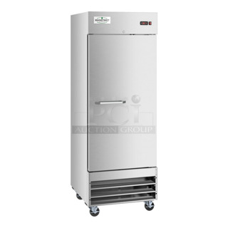 BRAND NEW SCRATCH AND DENT! 2023 Mainstreet 829BMR23R Stainless Steel Commercial Single Door Reach In Cooler on Commercial Casters. 115 Volts, 1 Phase. Tested and Working!