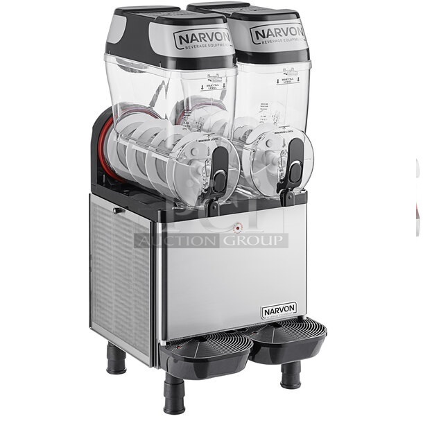 BRAND NEW SCRATCH AND DENT! Narvon NSSM2 Stainless Steel Double 3 Gallon Pourover Granita / Slushy / Frozen Beverage Dispenser. 115 Volts, 1 Phase. Tested and Working! - Image 1 of 8