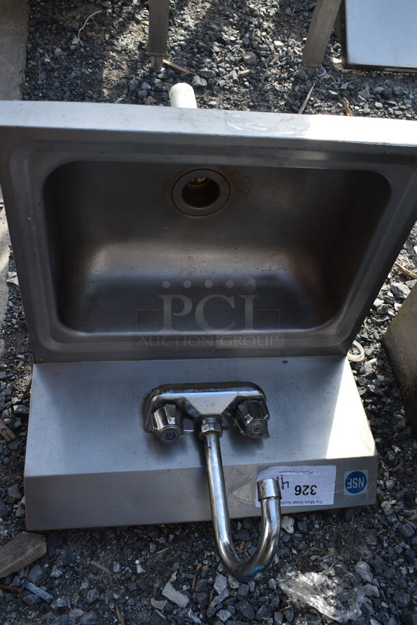 Stainless Steel Commercial Single Bay Wall Mount Sink w/ Faucet and Handles.  - Image 1 of 4