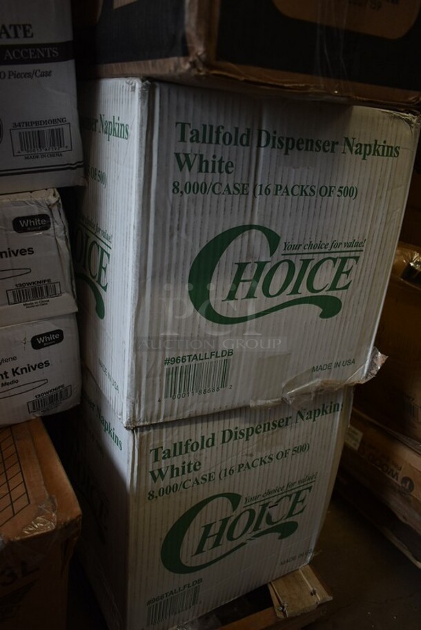 PALLET LOT of 38 BRAND NEW! Boxes Including 2001RT800N Lavex Hardwound Towels, 5080-L Fineline 5080-L Super Bowl Clear PET Plastic Dome Lid for 64 to 80 oz. Bowls - 25/Case, Choice 2 oz Portion Cups, 5014046XXH Lavex Pro 45 Gallon 3 Mil 40" x 46" Low Density Heavy-Duty Industrial Contractor Black Trash Bag / Can Liner - 50/Case, 485WB9NEONW Choice 9" Neon Extra Wide Pointed Wrapped Boba Straw - 1600/Case, 2 Box 347RPBD10BNG PLATE 10" BN/GLD BAND 120 GOLD VISIONS, 2 Box 130WKNIFE Choice 6 1/2" Medium Weight White Plastic Knife - 1000/Case, 2 Box 966TALLFLDB Choice White Tall-Fold 6" x 13" Dispenser Napkin - 8000/Case, CS-6101-W  20 oz. White Siciliano Bowl - 12/Case, 55035132574 Glisten 11.25 oz. Matte Black Longdrink / Collins Glass - 6/Pack, 8 Box 130SERVSP8BK Choice 8 1/2" Black Disposable Plastic Serving Spoon - 72/Case, 2 Box 612LOB15SHCO Choice 1 1/2 lb. Shallow Oblong Foil Container with Board Lid - 250/Case, 4 Box Choice 0.75 oz Portion Cups, 2 Box Bakers Mark 4 oz Round Foil Ramekins. 38 Times Your Bid! - Image 4 of 12