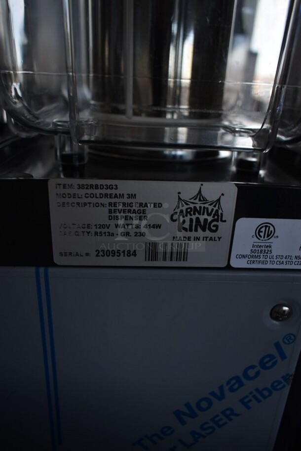BRAND NEW SCRATCH AND DENT! 2023 Carnival King COLDREAM 3M Stainless Steel Commercial Countertop 3 Hopper Refrigerated Beverage Machine. 120 Volts, 1 Phase. Tested and Working! - Image 5 of 5