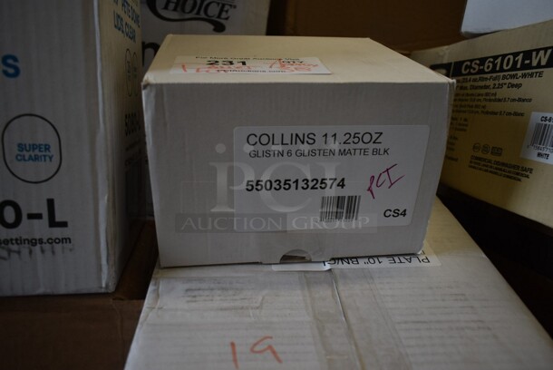 PALLET LOT of 38 BRAND NEW! Boxes Including 2001RT800N Lavex Hardwound Towels, 5080-L Fineline 5080-L Super Bowl Clear PET Plastic Dome Lid for 64 to 80 oz. Bowls - 25/Case, Choice 2 oz Portion Cups, 5014046XXH Lavex Pro 45 Gallon 3 Mil 40" x 46" Low Density Heavy-Duty Industrial Contractor Black Trash Bag / Can Liner - 50/Case, 485WB9NEONW Choice 9" Neon Extra Wide Pointed Wrapped Boba Straw - 1600/Case, 2 Box 347RPBD10BNG PLATE 10" BN/GLD BAND 120 GOLD VISIONS, 2 Box 130WKNIFE Choice 6 1/2" Medium Weight White Plastic Knife - 1000/Case, 2 Box 966TALLFLDB Choice White Tall-Fold 6" x 13" Dispenser Napkin - 8000/Case, CS-6101-W  20 oz. White Siciliano Bowl - 12/Case, 55035132574 Glisten 11.25 oz. Matte Black Longdrink / Collins Glass - 6/Pack, 8 Box 130SERVSP8BK Choice 8 1/2" Black Disposable Plastic Serving Spoon - 72/Case, 2 Box 612LOB15SHCO Choice 1 1/2 lb. Shallow Oblong Foil Container with Board Lid - 250/Case, 4 Box Choice 0.75 oz Portion Cups, 2 Box Bakers Mark 4 oz Round Foil Ramekins. 38 Times Your Bid! - Image 6 of 12