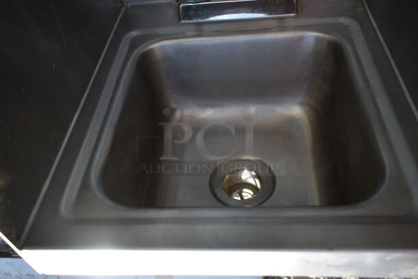 Stainless Steel Commercial Single Bay Wall Mount Sink w/ Side Splash Guards, Faucet and Handles.  - Image 3 of 5