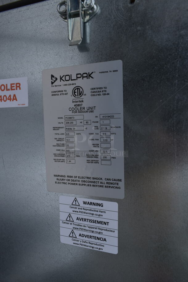 10'x12' Kolpak SELF CONTAINED Walk In Cooler Box  w/ Kolpak PC099T3 208-230 Volts, 1 Phase Compressor and Condenser. Information Provided By The Consignor But Not Verified By PCI Auctions. Picture of the Unit Before Removal Is Included In the Listing. - Image 8 of 8