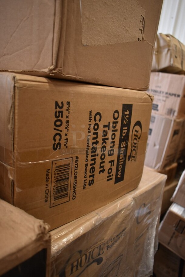 PALLET LOT of 38 BRAND NEW! Boxes Including 2001RT800N Lavex Hardwound Towels, 5080-L Fineline 5080-L Super Bowl Clear PET Plastic Dome Lid for 64 to 80 oz. Bowls - 25/Case, Choice 2 oz Portion Cups, 5014046XXH Lavex Pro 45 Gallon 3 Mil 40" x 46" Low Density Heavy-Duty Industrial Contractor Black Trash Bag / Can Liner - 50/Case, 485WB9NEONW Choice 9" Neon Extra Wide Pointed Wrapped Boba Straw - 1600/Case, 2 Box 347RPBD10BNG PLATE 10" BN/GLD BAND 120 GOLD VISIONS, 2 Box 130WKNIFE Choice 6 1/2" Medium Weight White Plastic Knife - 1000/Case, 2 Box 966TALLFLDB Choice White Tall-Fold 6" x 13" Dispenser Napkin - 8000/Case, CS-6101-W  20 oz. White Siciliano Bowl - 12/Case, 55035132574 Glisten 11.25 oz. Matte Black Longdrink / Collins Glass - 6/Pack, 8 Box 130SERVSP8BK Choice 8 1/2" Black Disposable Plastic Serving Spoon - 72/Case, 2 Box 612LOB15SHCO Choice 1 1/2 lb. Shallow Oblong Foil Container with Board Lid - 250/Case, 4 Box Choice 0.75 oz Portion Cups, 2 Box Bakers Mark 4 oz Round Foil Ramekins. 38 Times Your Bid! - Image 11 of 12