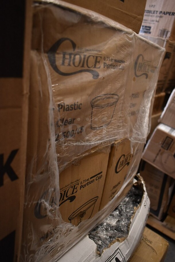 PALLET LOT of 38 BRAND NEW! Boxes Including 2001RT800N Lavex Hardwound Towels, 5080-L Fineline 5080-L Super Bowl Clear PET Plastic Dome Lid for 64 to 80 oz. Bowls - 25/Case, Choice 2 oz Portion Cups, 5014046XXH Lavex Pro 45 Gallon 3 Mil 40" x 46" Low Density Heavy-Duty Industrial Contractor Black Trash Bag / Can Liner - 50/Case, 485WB9NEONW Choice 9" Neon Extra Wide Pointed Wrapped Boba Straw - 1600/Case, 2 Box 347RPBD10BNG PLATE 10" BN/GLD BAND 120 GOLD VISIONS, 2 Box 130WKNIFE Choice 6 1/2" Medium Weight White Plastic Knife - 1000/Case, 2 Box 966TALLFLDB Choice White Tall-Fold 6" x 13" Dispenser Napkin - 8000/Case, CS-6101-W  20 oz. White Siciliano Bowl - 12/Case, 55035132574 Glisten 11.25 oz. Matte Black Longdrink / Collins Glass - 6/Pack, 8 Box 130SERVSP8BK Choice 8 1/2" Black Disposable Plastic Serving Spoon - 72/Case, 2 Box 612LOB15SHCO Choice 1 1/2 lb. Shallow Oblong Foil Container with Board Lid - 250/Case, 4 Box Choice 0.75 oz Portion Cups, 2 Box Bakers Mark 4 oz Round Foil Ramekins. 38 Times Your Bid! - Image 12 of 12
