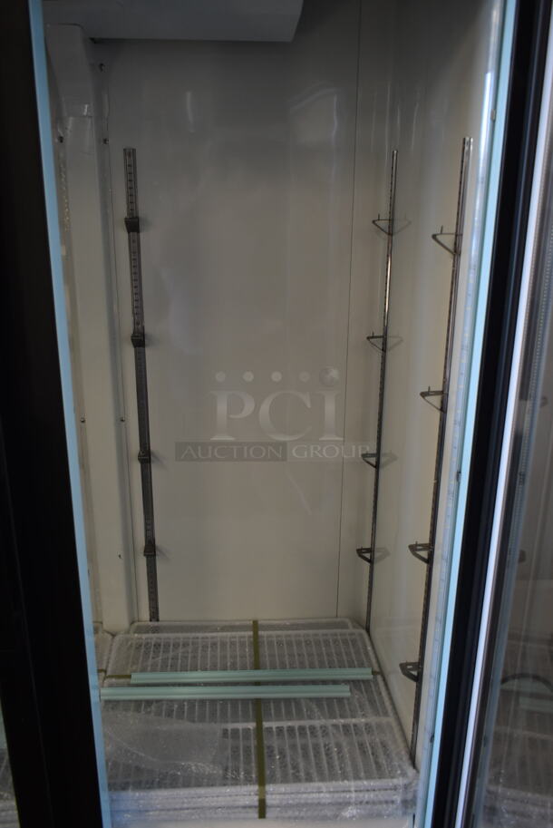 BRAND NEW SCRATCH AND DENT! 2023 Avantco 178GDC40HCB Metal Commercial 2 Door Reach In Cooler Merchandiser w/ Poly Coated Racks and LED Lighting. 115 Volts, 1 Phase. Tested and Working! - Image 4 of 6