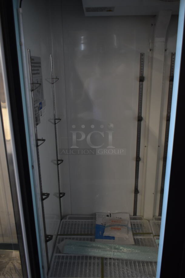 BRAND NEW SCRATCH AND DENT! 2023 Avantco 178GDC40HCB Metal Commercial 2 Door Reach In Cooler Merchandiser w/ Poly Coated Racks and LED Lighting. 115 Volts, 1 Phase. Tested and Working! - Image 5 of 6