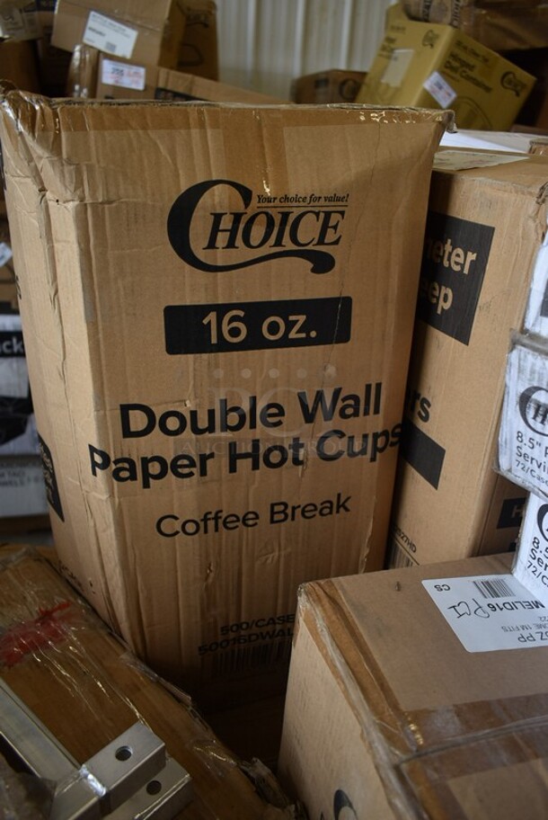 PALLET LOT of 22 BRAND NEW! Boxes Including 5 Box 130SERVSP8BK Choice 8 1/2" Black Disposable Plastic Serving Spoon - 72/Case, 360DOMELID16 Clear Dome Lids, 3 Box 130HBKCUTFW Visions Individually Wrapped Black Heavy Weight Plastic Fork - 1000/Case, 2 Box 245CCGR9BL CAKE CIRCLE 9" CORR 100 GREASE RESISTANT, Choice Double Wall Paper Hot Cups, 164GS605BBKS Lancaster Table & Seating Black Vinyl Bar Stool Seat, 164CUSHWDVIN Lancaster Table & Seating Vintage Finish Wood Seat for Wood Frame Chairs and Bar Stools, 795PTOBK3 Choice 7 3/4" x 5 1/2" x 2 1/2" Black Microwavable Folded Paper #3 Take-Out Container - 200/Case, 612527HD Choice 7" Round Heavy Weight Foil Take-Out Pan - 500/Case. 22 Times Your Bid! - Image 5 of 9